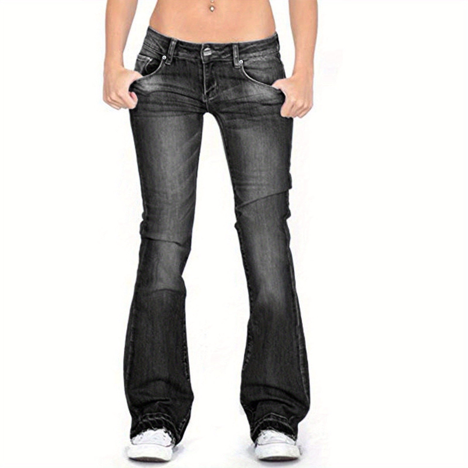 Women's Mid-Rise Flare Jeans - Deep Blue Stretch All-Season detail view