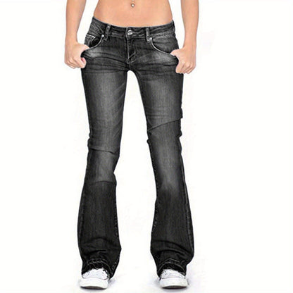 Women's Mid-Rise Flare Jeans - Deep Blue Stretch All-Season detail view