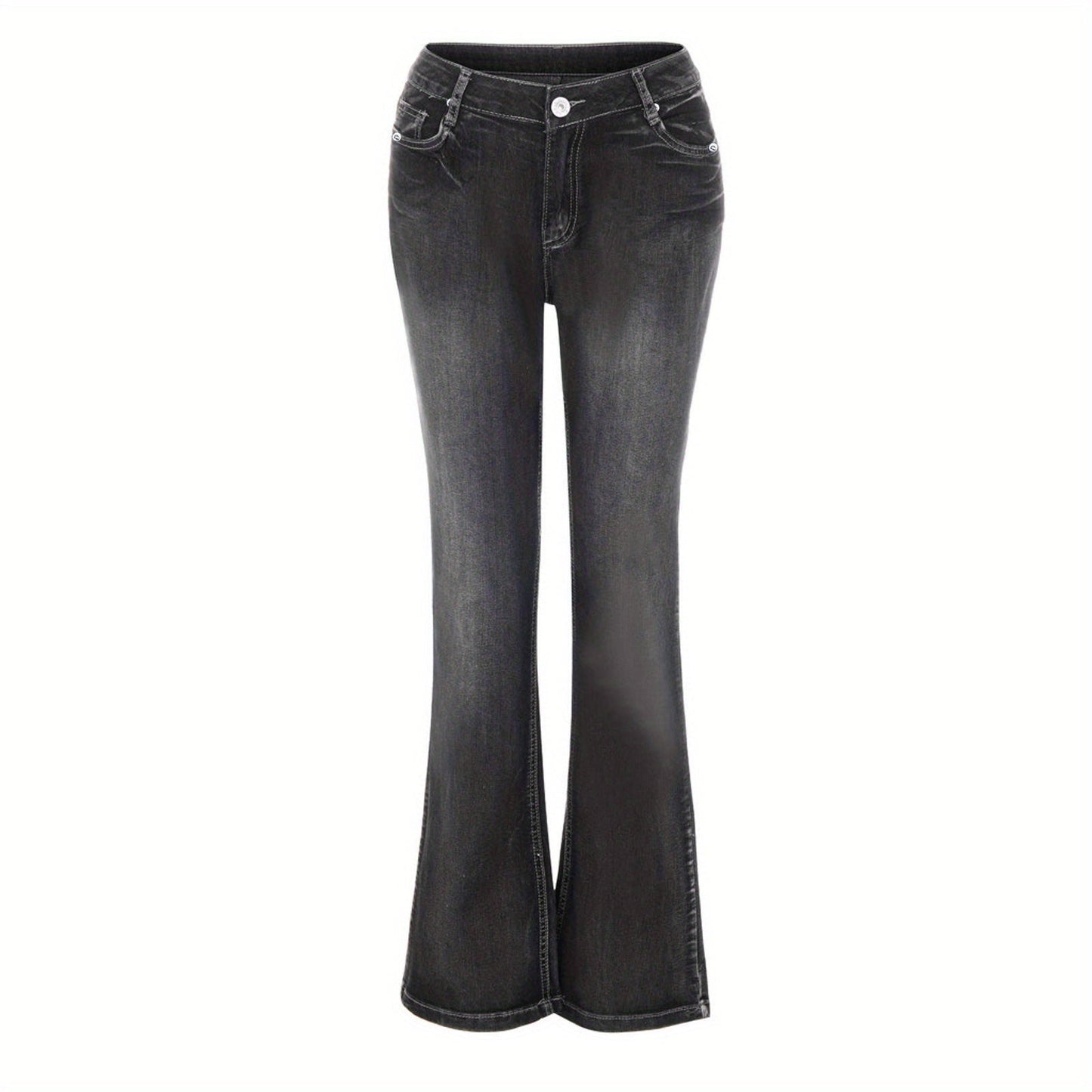 Women's Mid-Rise Flare Jeans - Deep Blue Stretch All-Season detail view