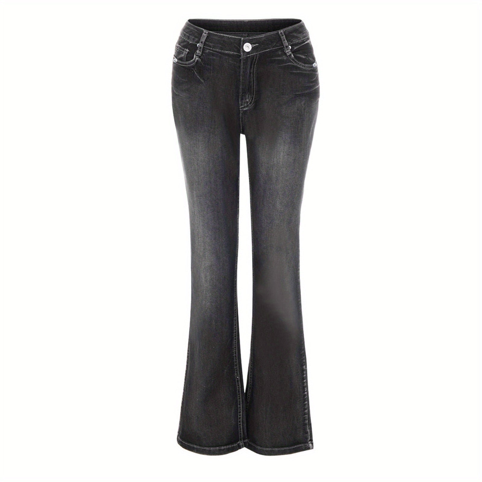 Women's Mid-Rise Flare Jeans - Deep Blue Stretch All-Season detail view