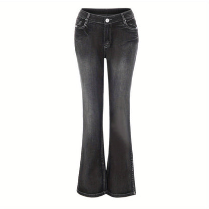 Women's Mid-Rise Flare Jeans - Deep Blue Stretch All-Season detail view
