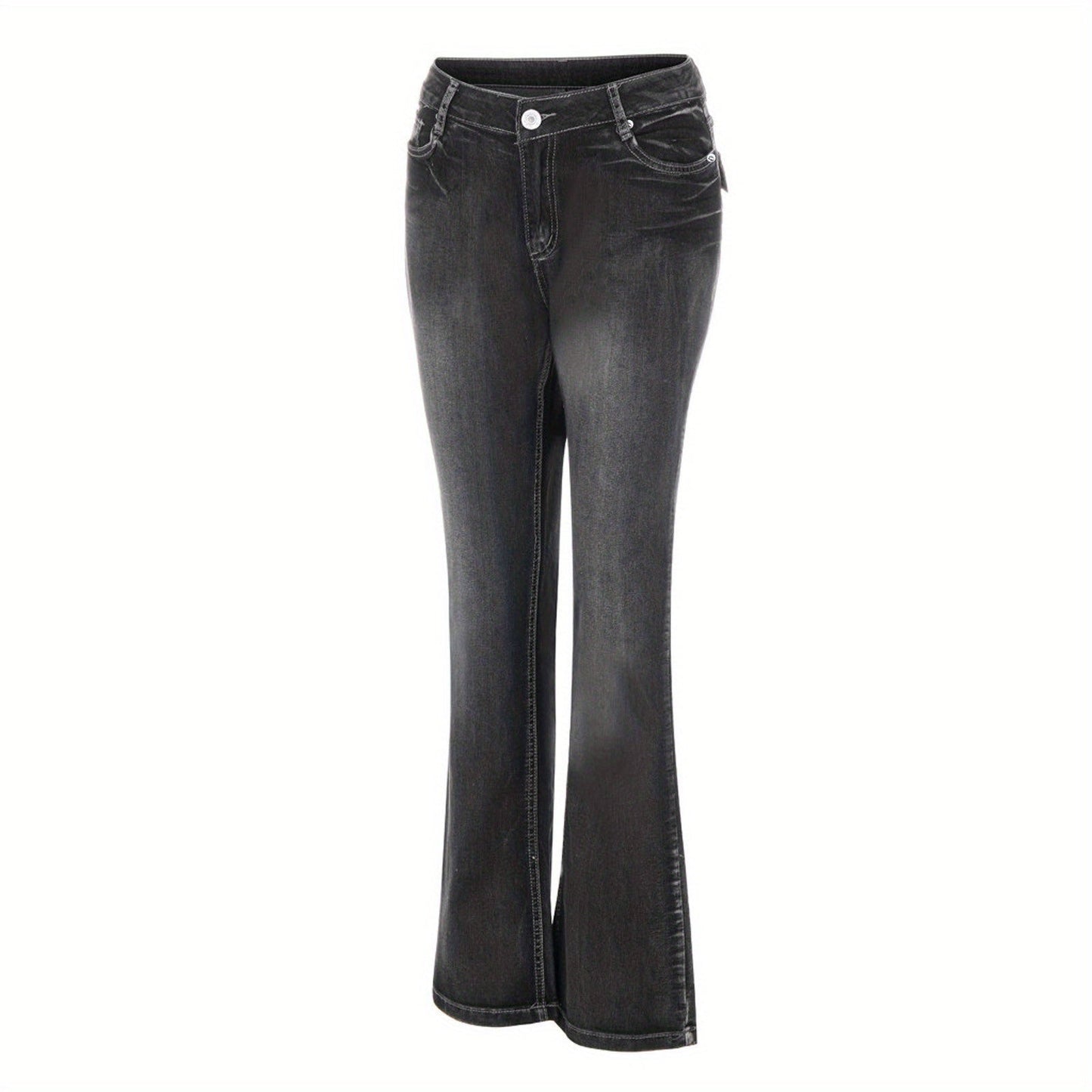Women's Mid-Rise Flare Jeans - Deep Blue Stretch All-Season detail view