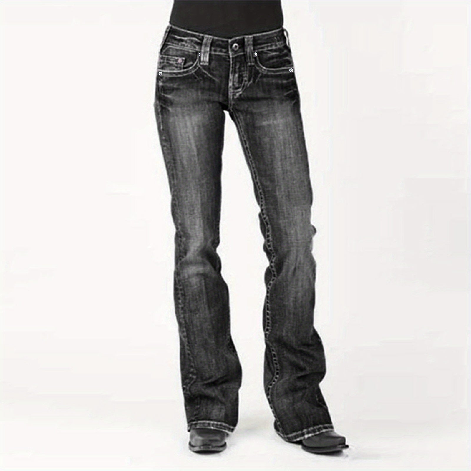 Women's Mid-Rise Flare Jeans - Deep Blue Stretch All-Season detail view
