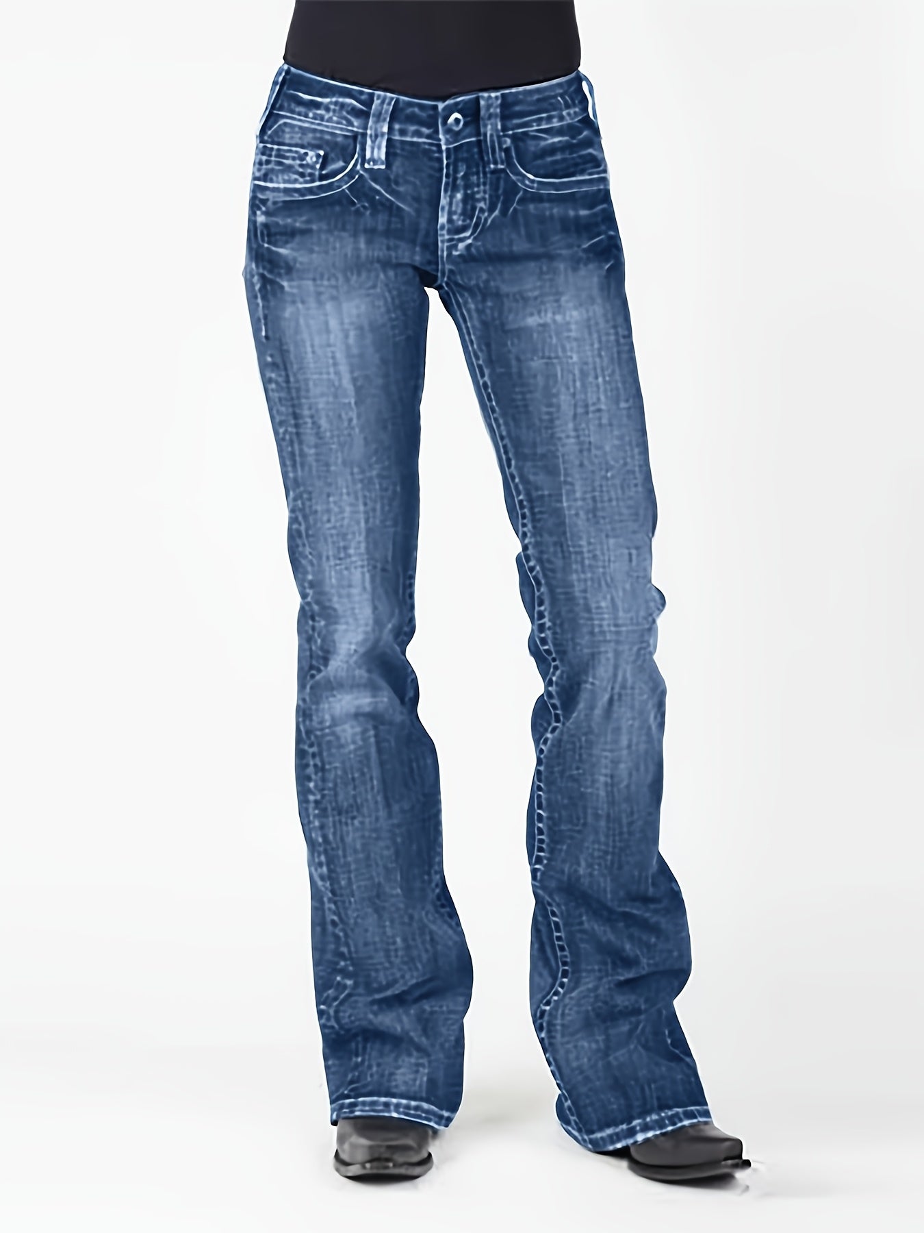Women's Mid-Rise Flare Jeans - Deep Blue Stretch All-Season detail view