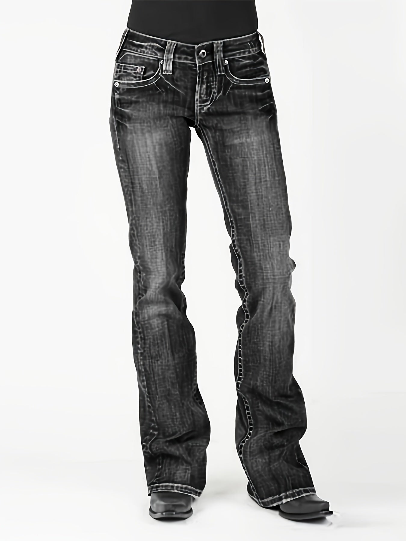 Women's Mid-Rise Flare Jeans - Deep Blue Stretch All-Season detail view