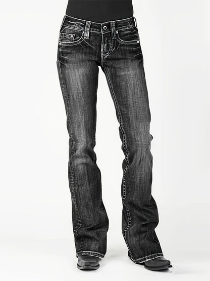 Women's Mid-Rise Flare Jeans - Deep Blue Stretch All-Season detail view