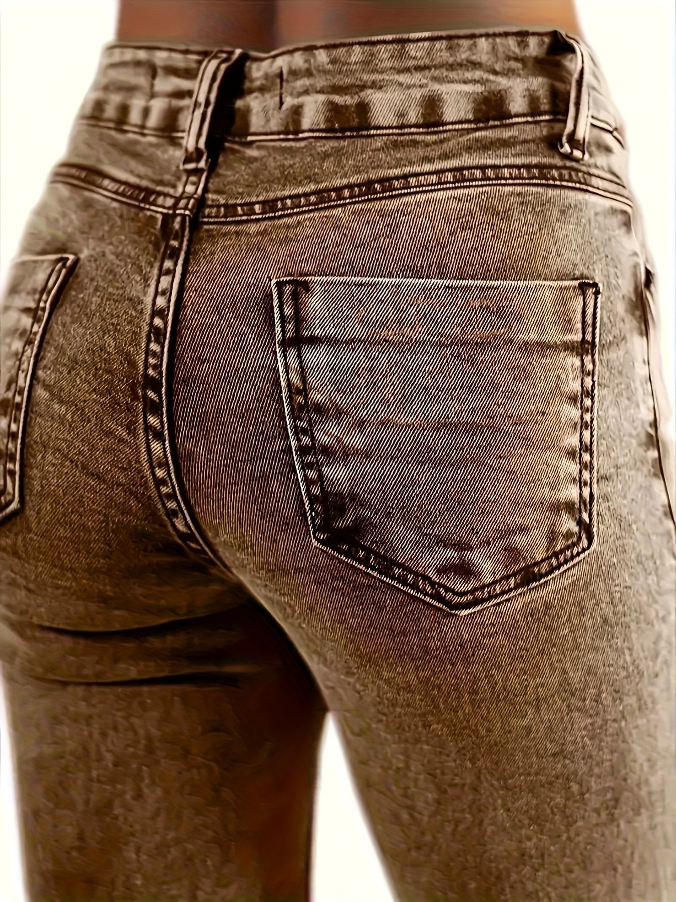 Women's Mid-Rise Flare Jeans - Khaki Distressed detail view