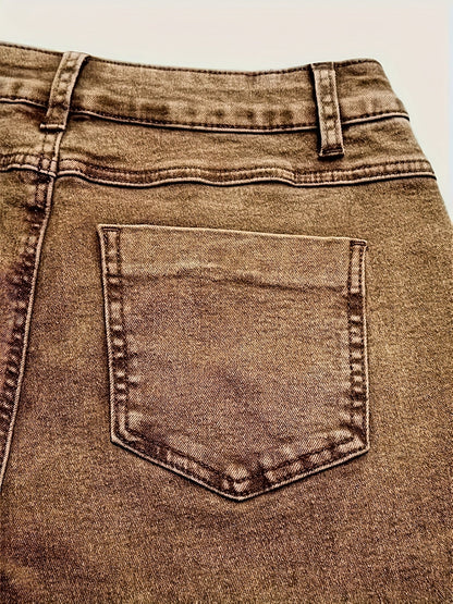 Women's Mid-Rise Flare Jeans - Khaki Distressed detail view