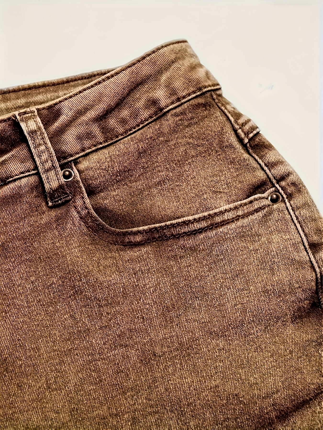 Women's Mid-Rise Flare Jeans - Khaki Distressed detail view