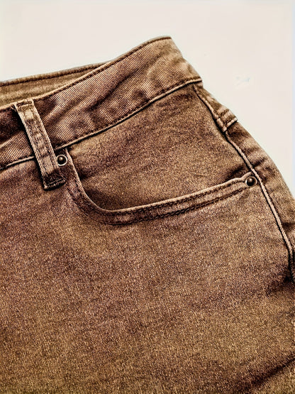 Women's Mid-Rise Flare Jeans - Khaki Distressed detail view
