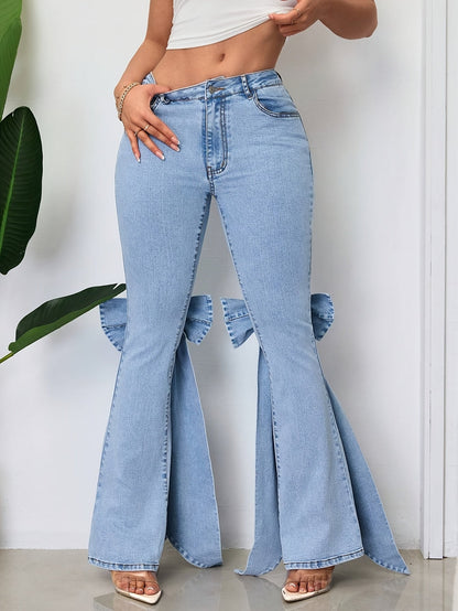 Women's Mid-Rise Flare Jeans - Light Blue Vintage Wash detail view