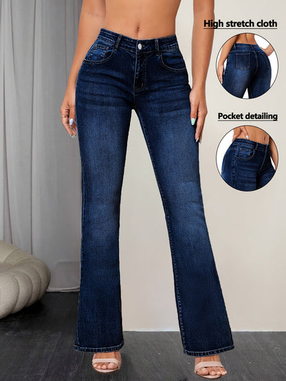 Women's Mid-Rise Flare Jeans - Medium Blue Distressed Stretch detail view