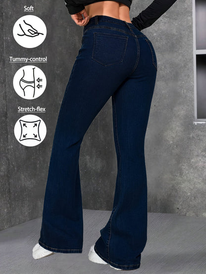 Women's Mid-Rise Flare Jeans - Medium Blue Stretch detail view