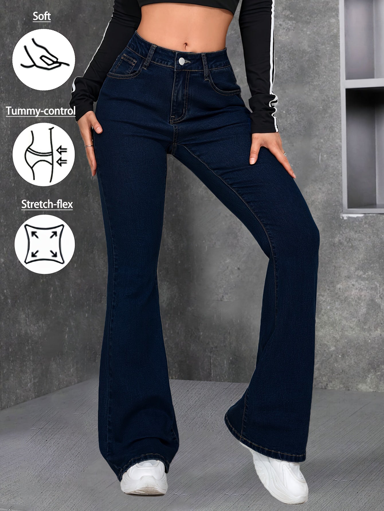 Women's Mid-Rise Flare Jeans - Medium Blue Stretch detail view