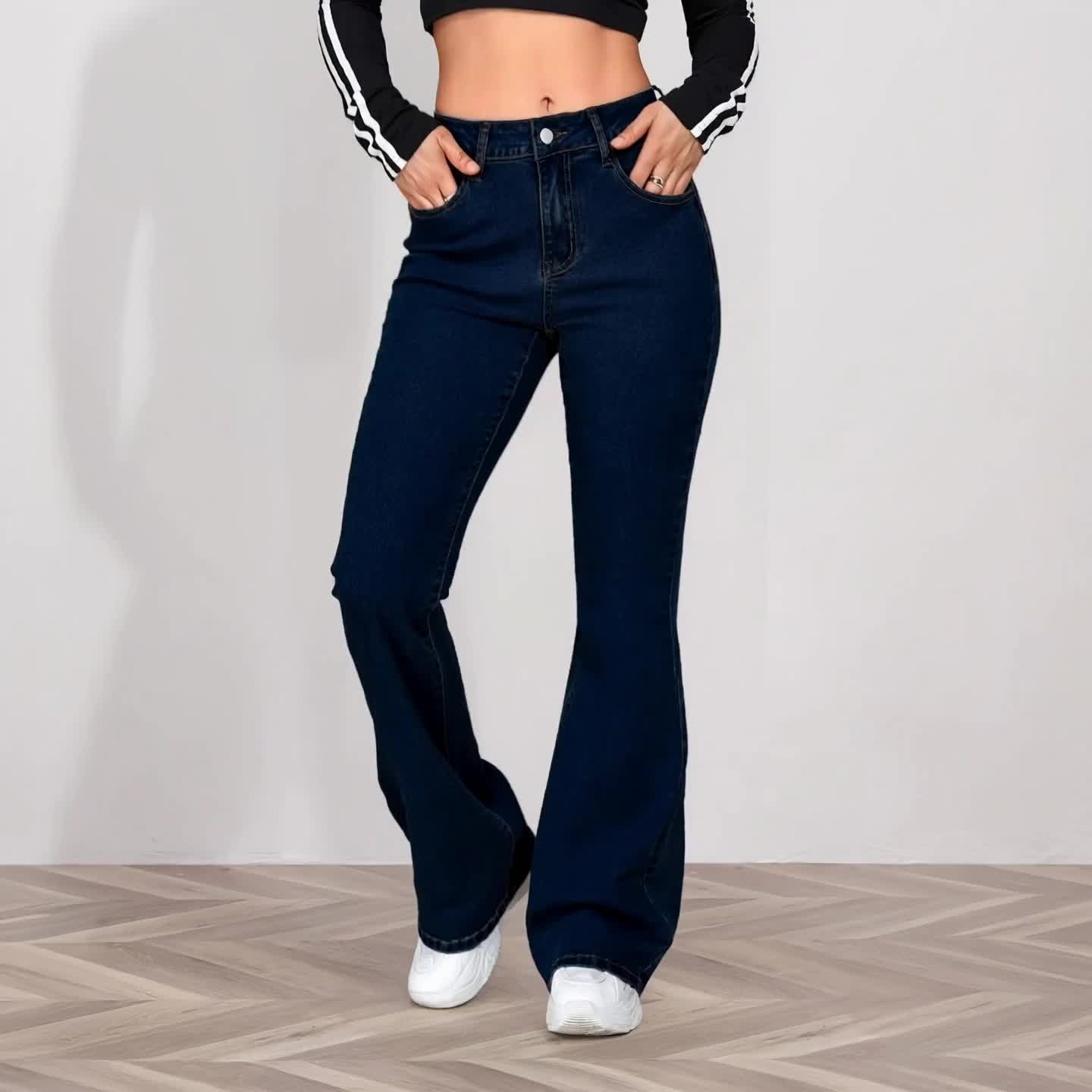 Women's Mid-Rise Flare Jeans - Medium Blue Stretch detail view