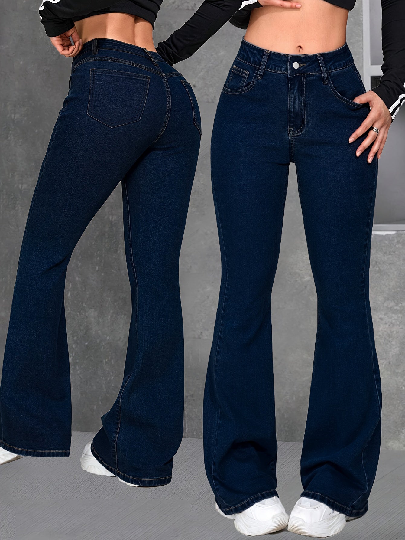 Women's Mid-Rise Flare Jeans - Medium Blue Stretch detail view