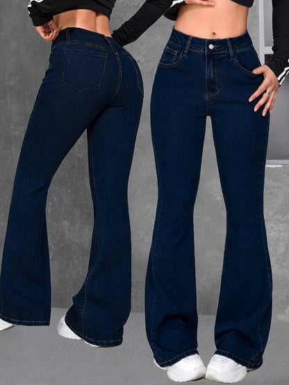 Women's Mid-Rise Flare Jeans - Medium Blue Stretch detail view