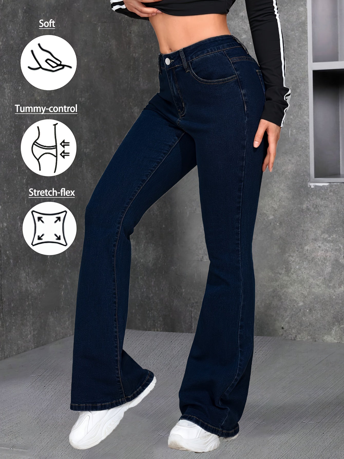 Women's Mid-Rise Flare Jeans - Medium Blue Stretch detail view