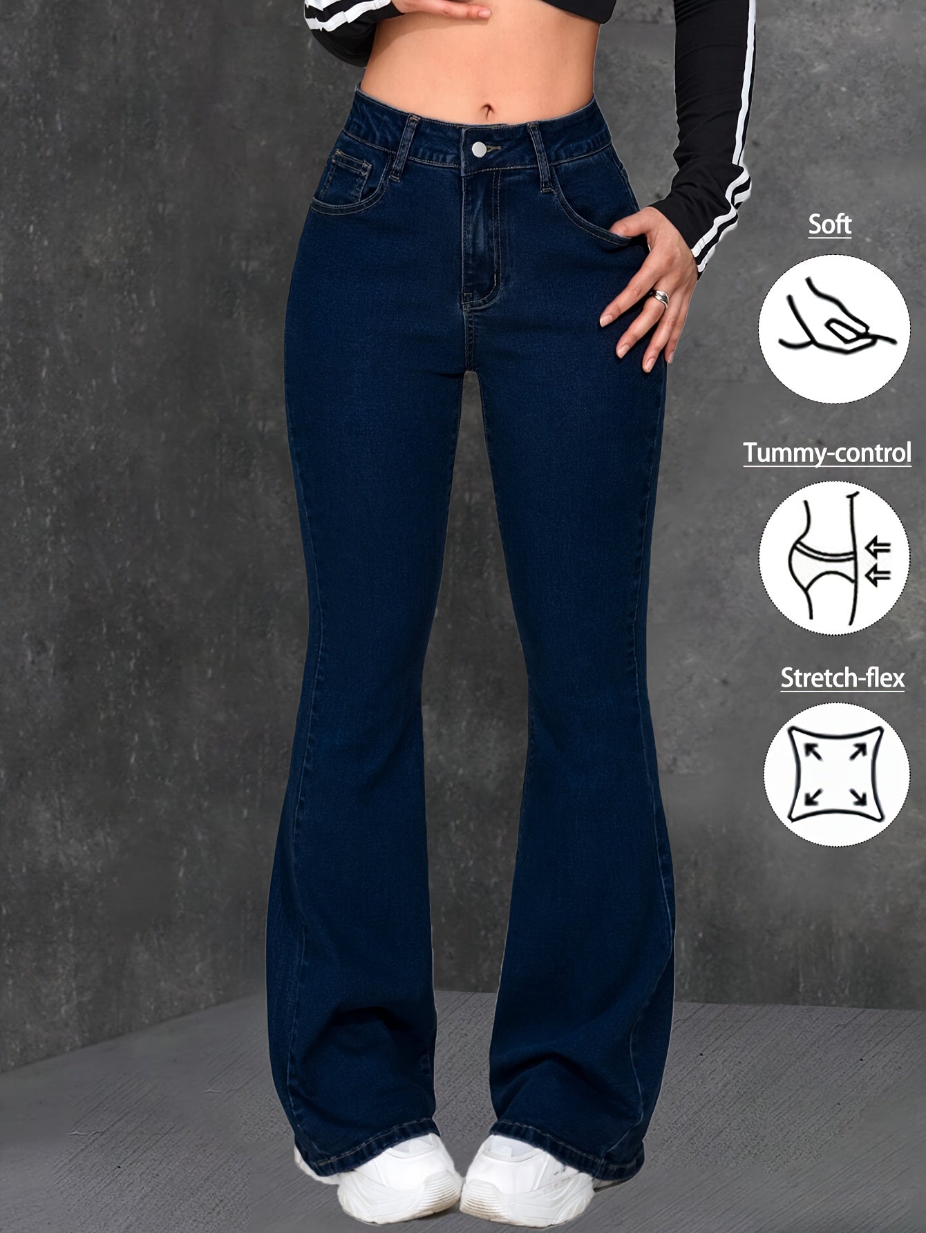 Women's Mid-Rise Flare Jeans - Medium Blue Stretch detail view
