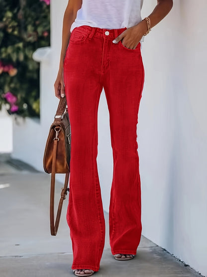 Women's Mid-Rise Flare Jeans - Red Pocket Detail Stretch – Red option – view 3