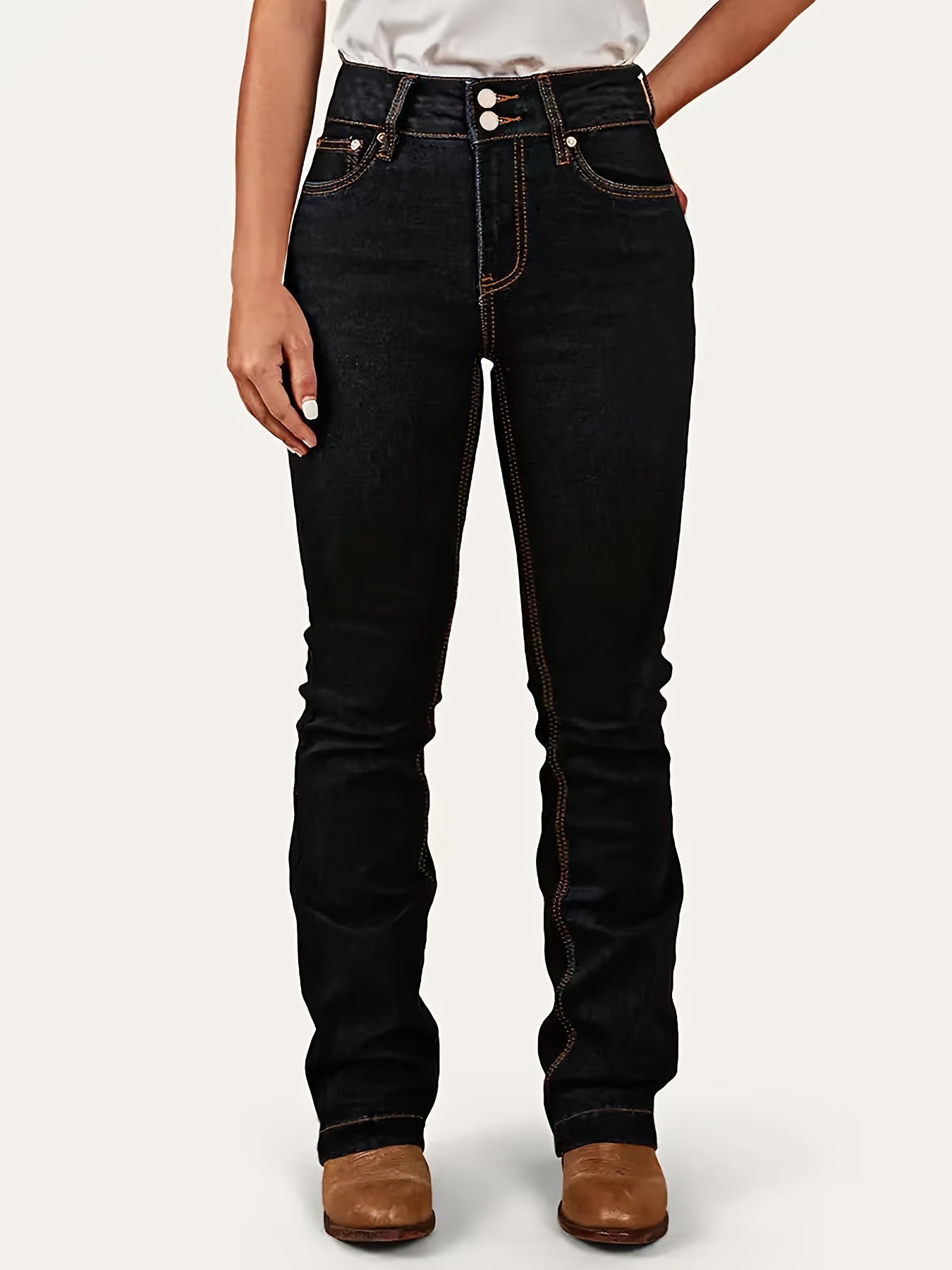 Women's Mid-Rise Jeans - Black Pocket Detail Stretch detail view