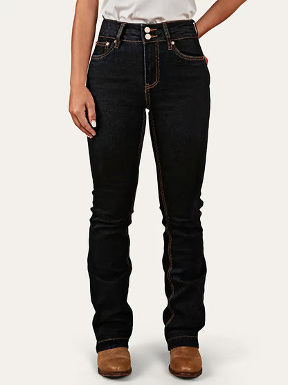 Women's Mid-Rise Jeans - Black Pocket Detail Stretch detail view