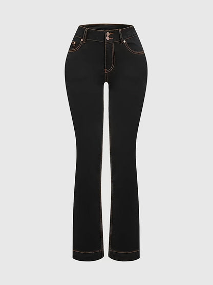 Women's Mid-Rise Jeans - Black Pocket Detail Stretch detail view