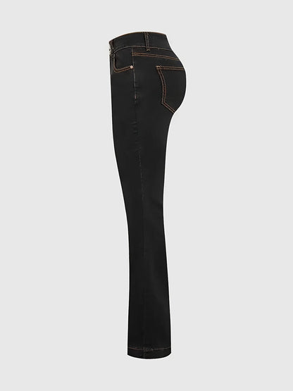 Women's Mid-Rise Jeans - Black Pocket Detail Stretch detail view