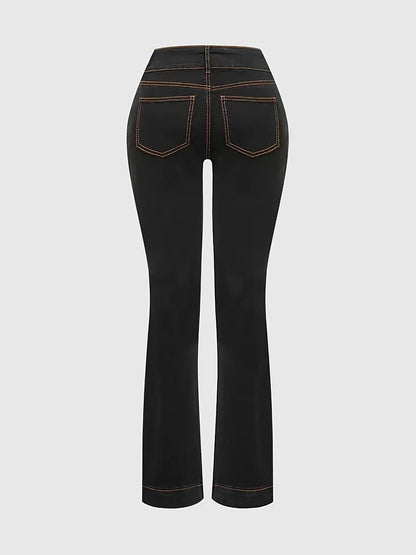 Women's Mid-Rise Jeans - Black Pocket Detail Stretch detail view