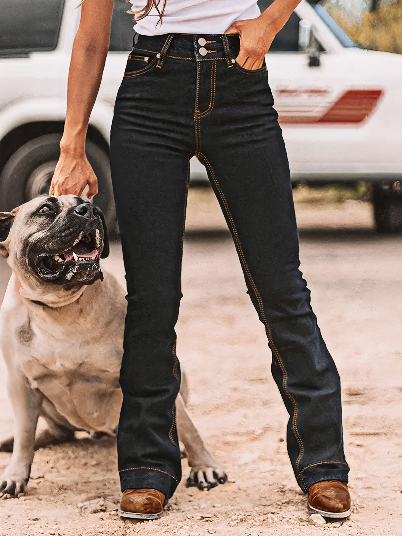 Women's Mid-Rise Jeans - Black Pocket Detail Stretch detail view