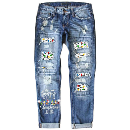 Women's Mid-Rise Jeans - Blue Distressed detail view