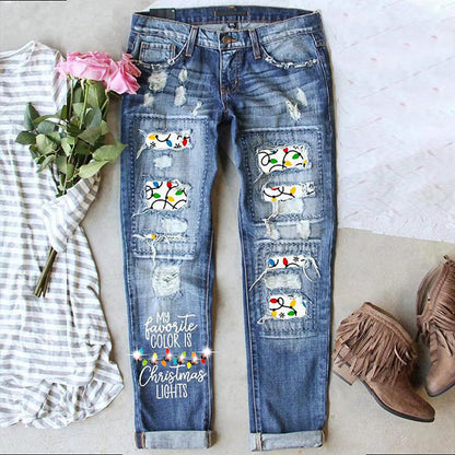 Women's Mid-Rise Jeans - Blue Distressed detail view