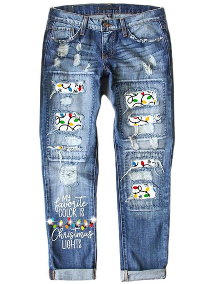 Women's Mid-Rise Jeans - Blue Distressed detail view