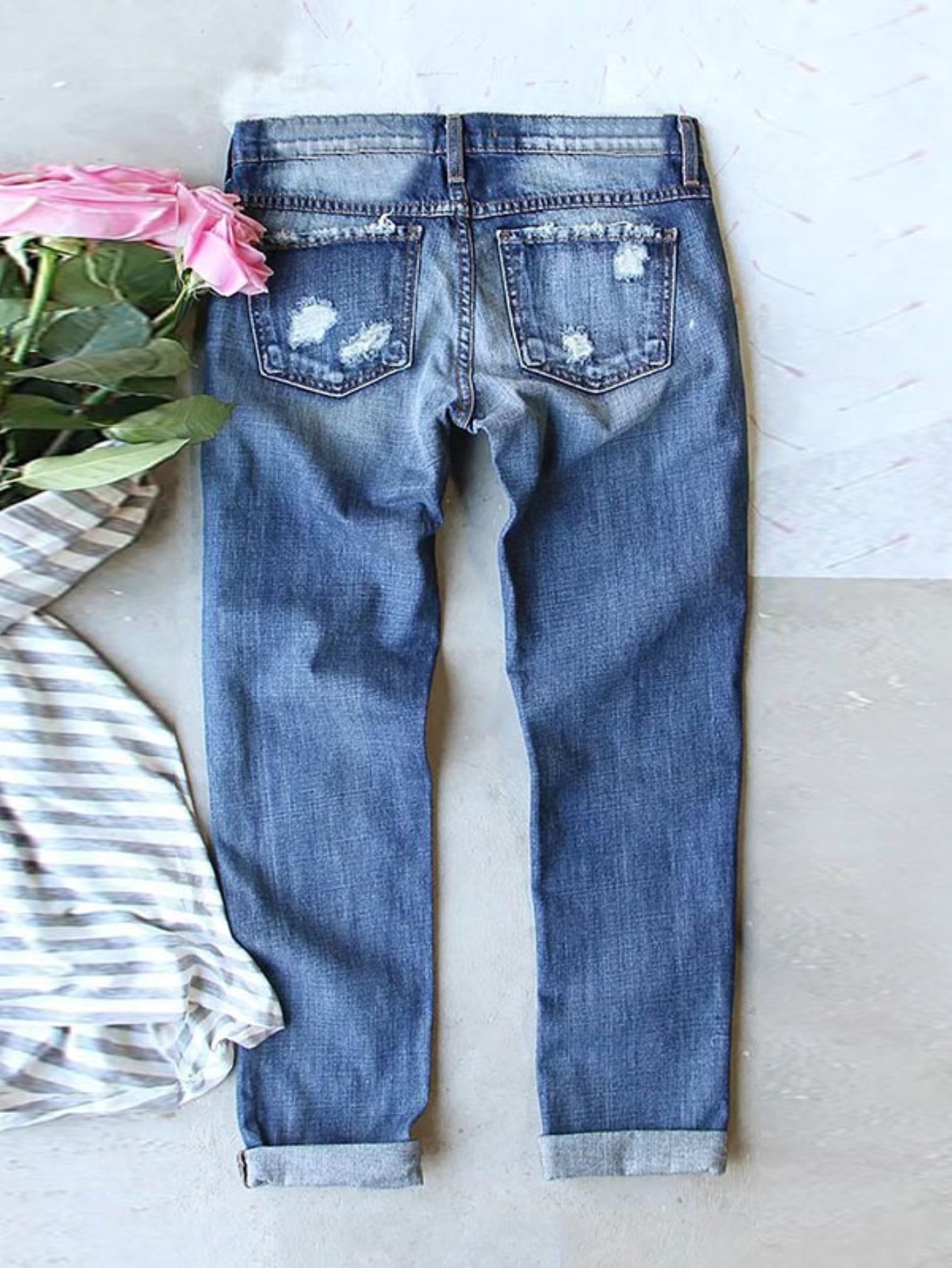 Women's Mid-Rise Jeans - Blue Distressed detail view