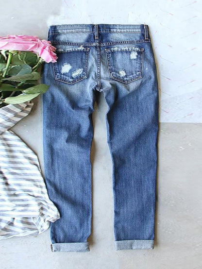 Women's Mid-Rise Jeans - Blue Distressed detail view