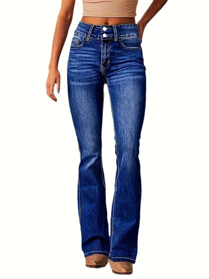 Women's Mid-Rise Jeans - Dark Blue Button Detail detail view