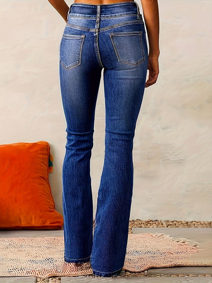 Women's Mid-Rise Jeans - Dark Blue Button Detail detail view