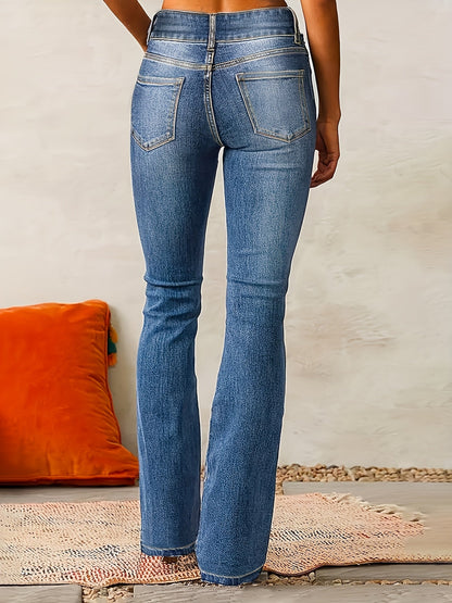 Women's Mid-Rise Jeans - Dark Blue Button Detail detail view