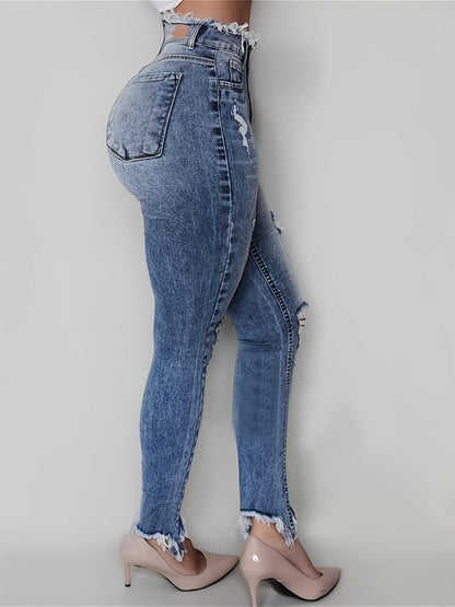 Women's Mid-Rise Jeans - Light Blue Distressed detail view