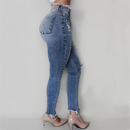 Women's Mid-Rise Jeans - Light Blue Distressed detail view