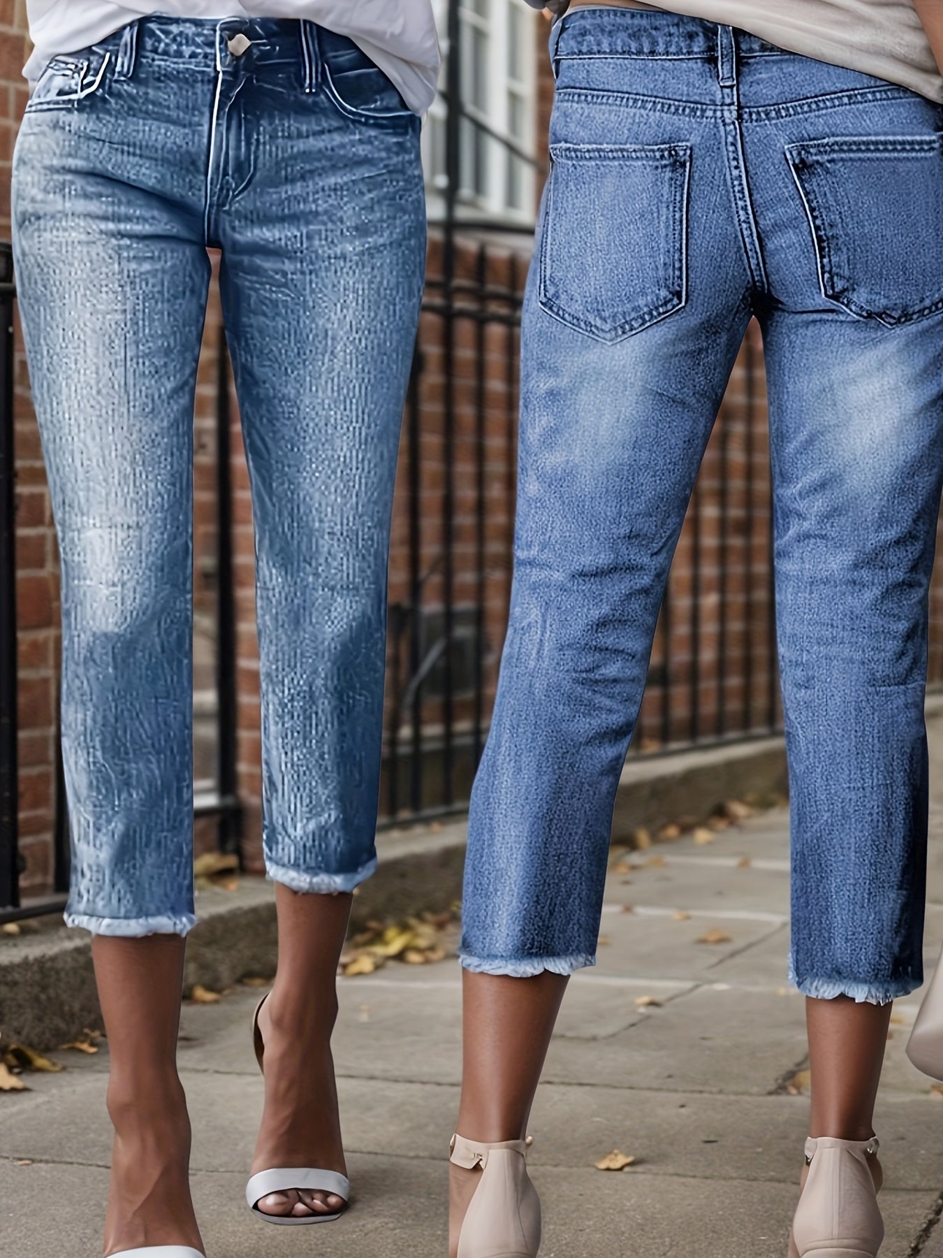 Women's Mid-Rise Jeans - Light Blue Raw Hem Stretch detail view