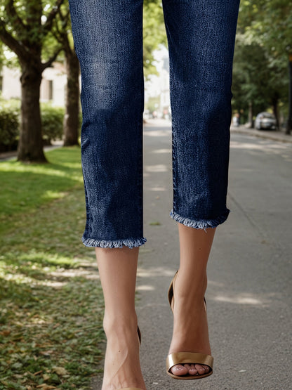 Women's Mid-Rise Jeans - Light Blue Raw Hem Stretch detail view