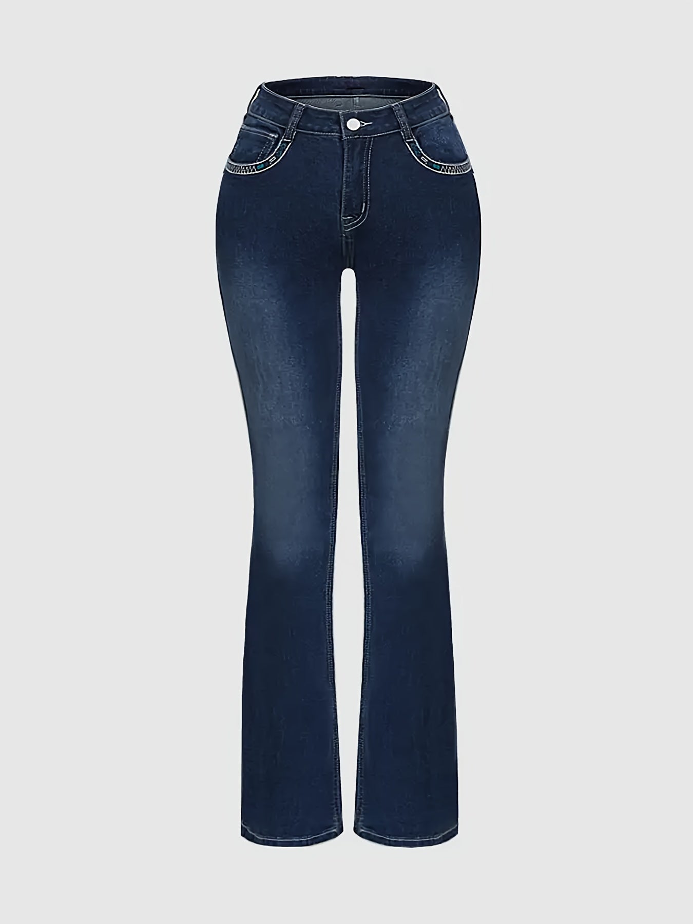 Women's Mid-Rise Jeans - Medium Blue Embroidered Stretch detail view