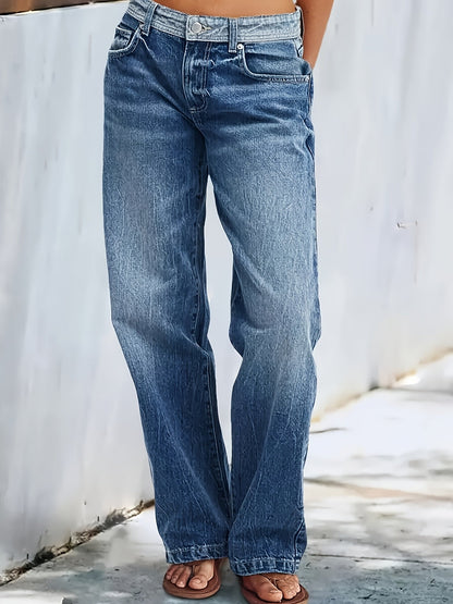 Women's Mid-Rise Jeans - Medium Blue Vintage Wash Patchwork – Blue option – main product image