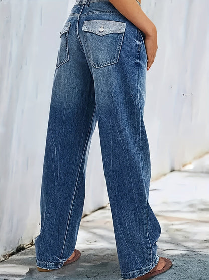 Women's Mid-Rise Jeans - Medium Blue Vintage Wash Patchwork detail view