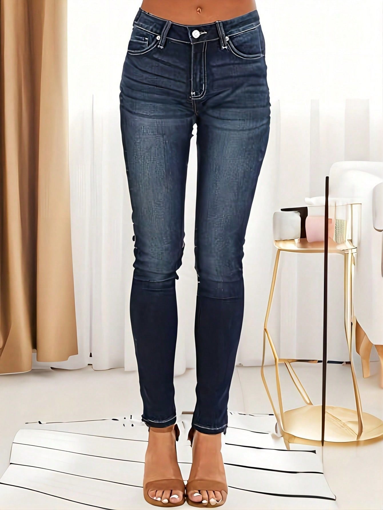 Women's Mid-Rise Skinny Jeans - Black Pocket Detail Stretch detail view