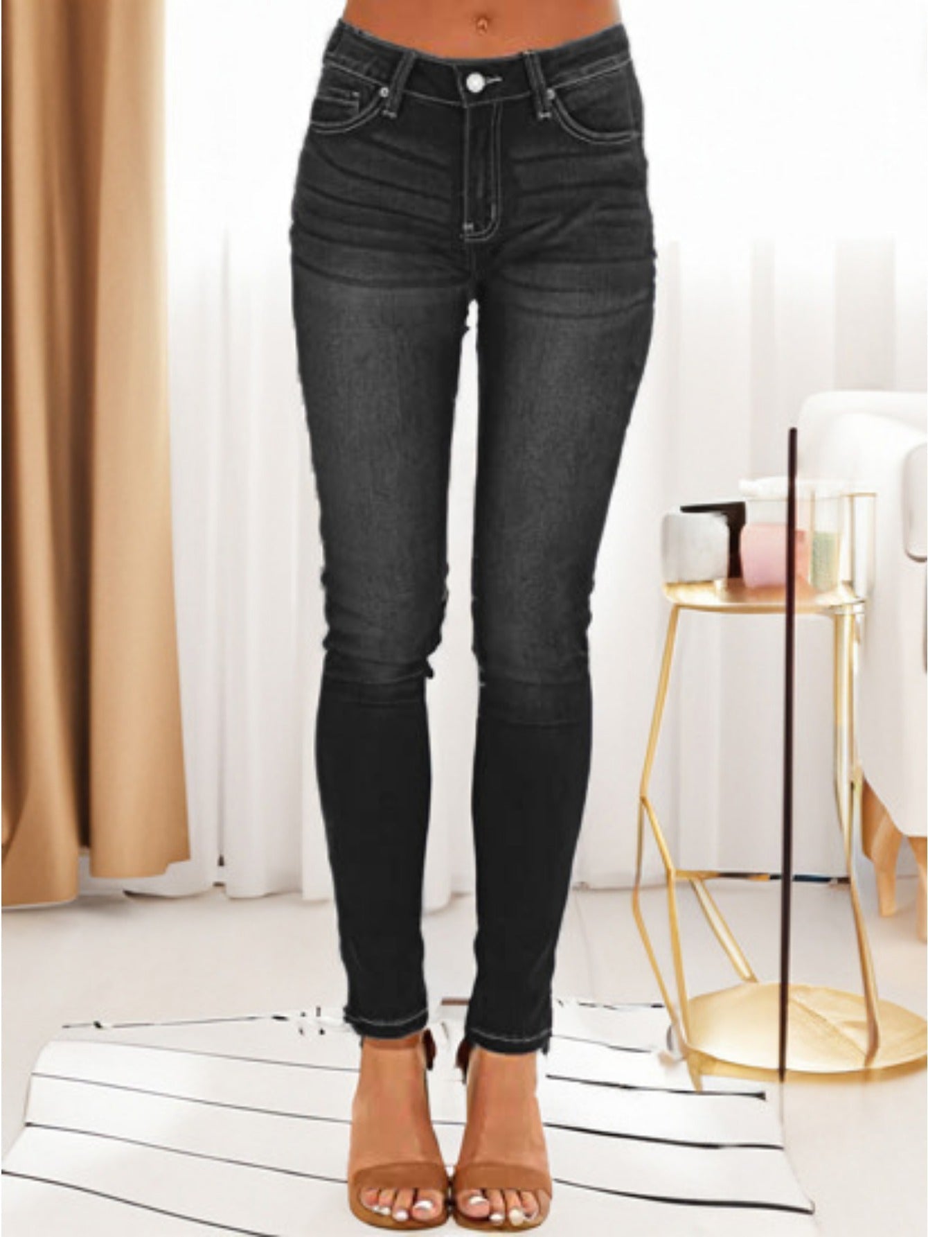 Women's Mid-Rise Skinny Jeans - Black Pocket Detail Stretch detail view
