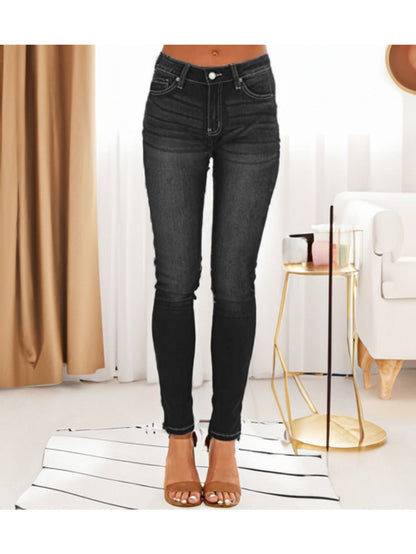 Women's Mid-Rise Skinny Jeans - Black Pocket Detail Stretch detail view