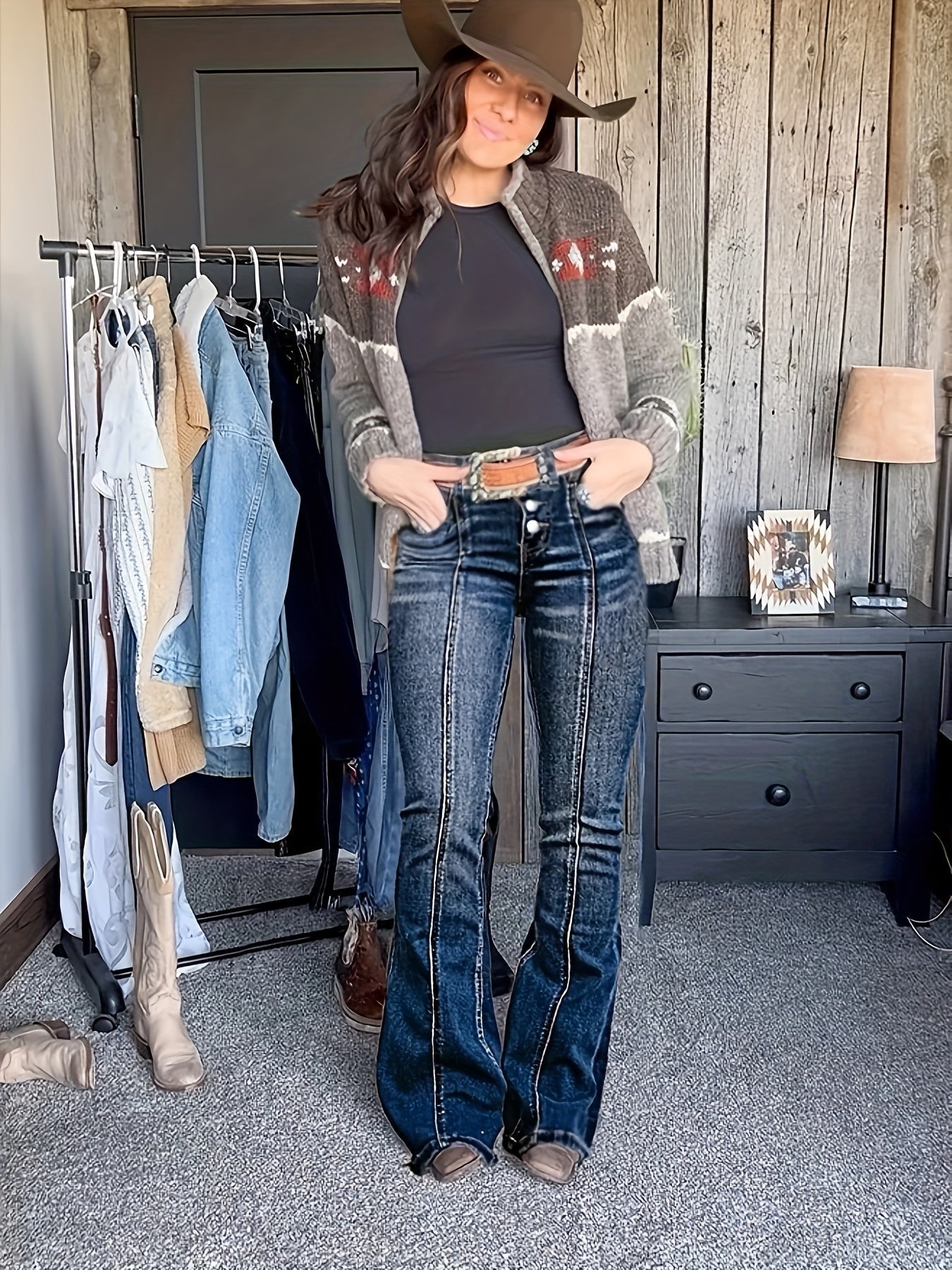 Women's Mid-Rise Skinny Jeans - Dark Blue Button Detail Stretch detail view