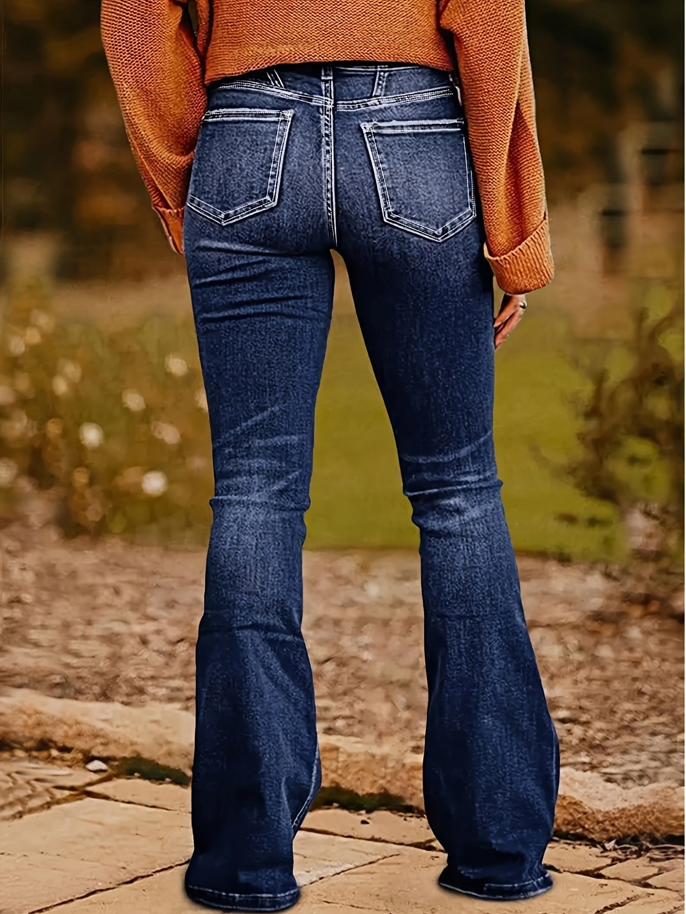 Women's Mid-Rise Skinny Jeans - Dark Blue Button Detail Stretch detail view